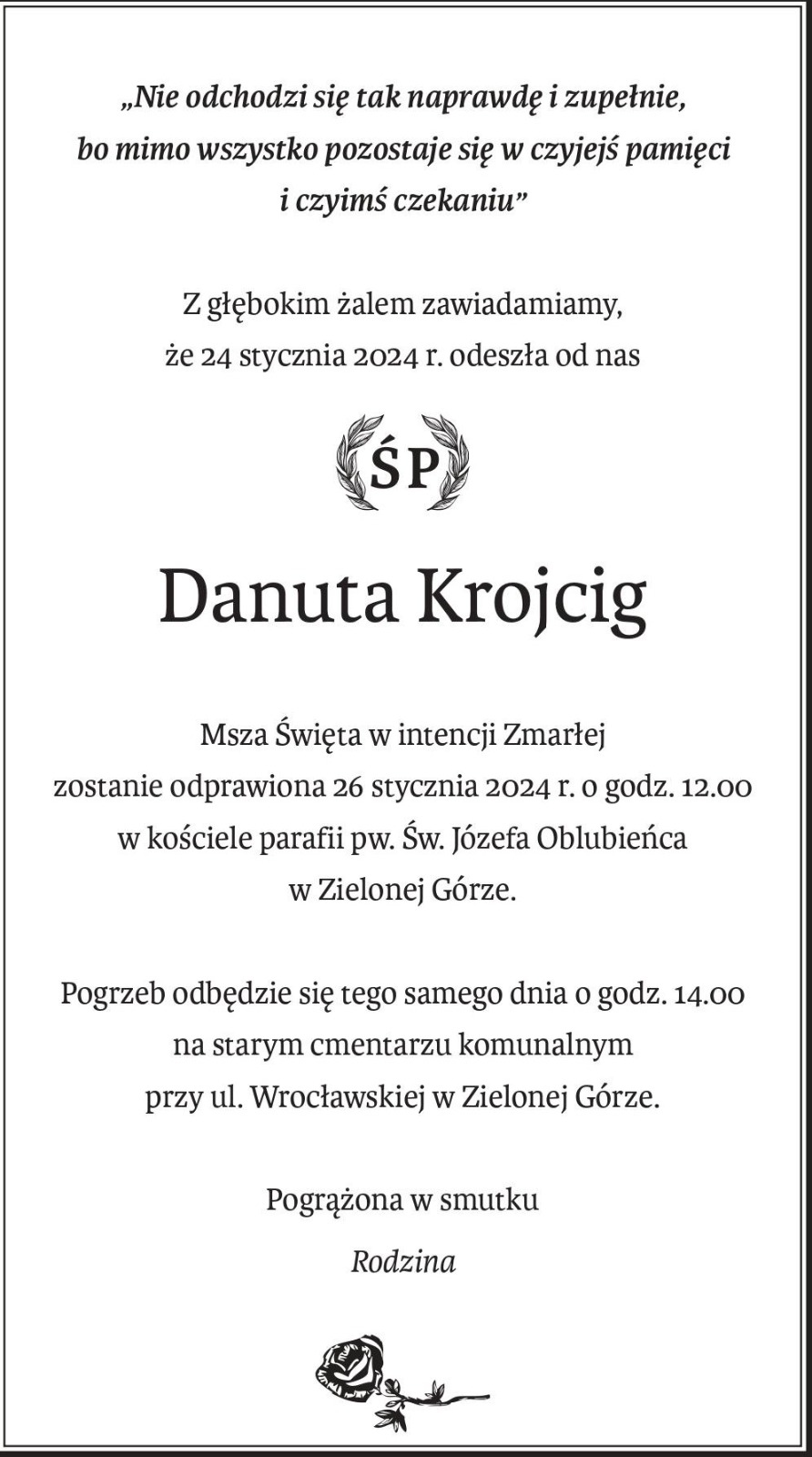 Z głębokim żalem zawiadamiamy